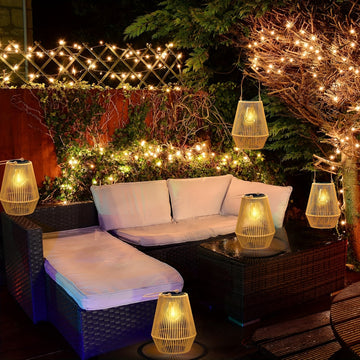 Lámparas solares para exteriores, faroles colgantes tejidos con energía solar, decoración para jardín, patio, porche, árboles, césped y caminos