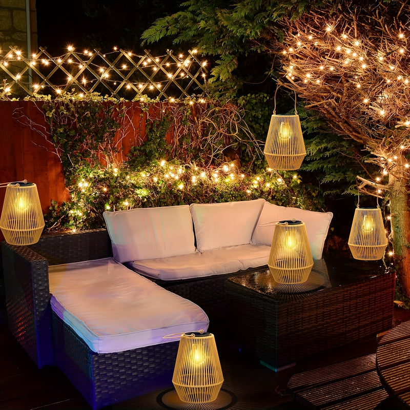 Lámparas solares para exteriores, faroles colgantes tejidos con energía solar, decoración para jardín, patio, porche, árboles, césped y caminos