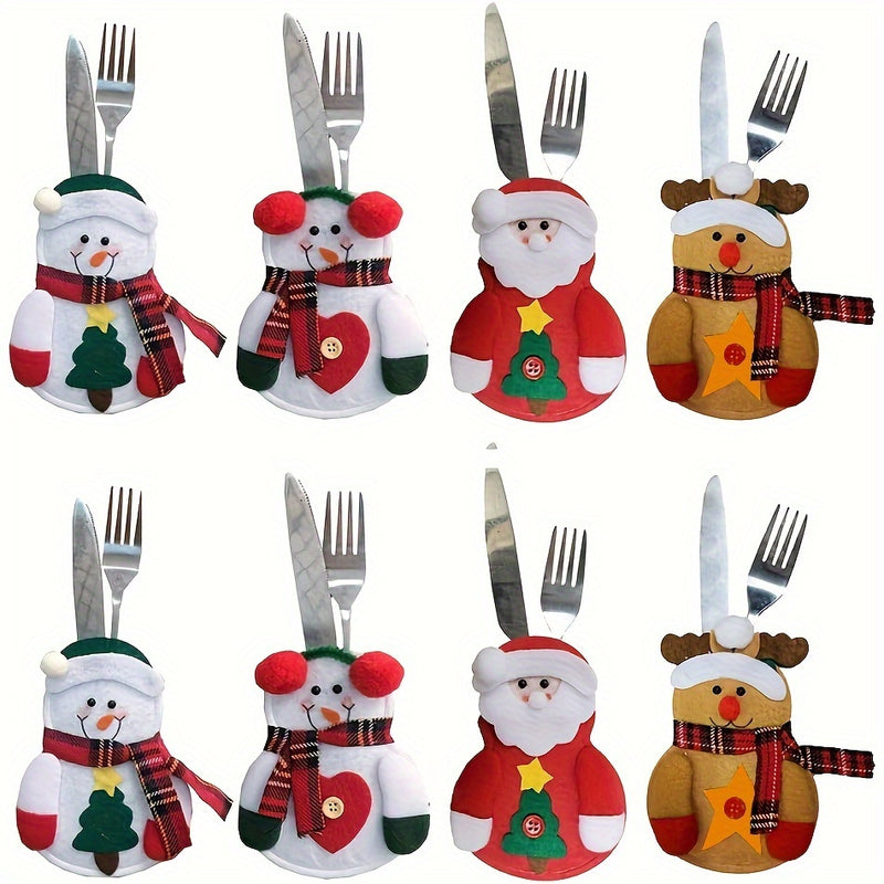 4/8/12piezas Porta Cubiertos de Navidad Bolsillos de Cubiertos para Cuchillos, Tenedores, Decoración de Mesa, Bolsas de Almacenamiento, Cubiertas de Decoración de Navidad y Fiesta de Navidad