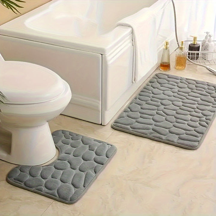 Conjunto de dos piezas de alfombra de baño absorbente antideslizante con memoria de guijarros, sencilla y cómoda