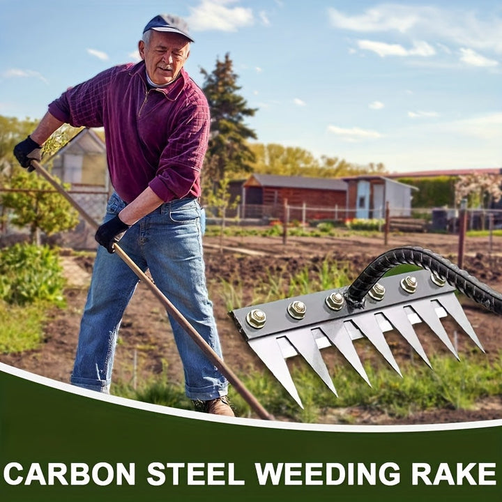 Rastrillo de jardín de mano de acero al carbono de 8 dientes - Diseño ergonómico de alta resistencia para la eliminación de malezas, cultivo del suelo y suelteción - Fácil de instalar, rastrillo de metal duradero para agricultura y uso de jardín, herrami