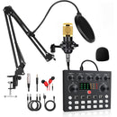 Interfaz de audio V8S Kit de podcast todo en uno con micrófono de condensador BM800 - Ideal para grabación, canto, transmisión en vivo y juegos - Carga USB, batería recargable, configuración de audio profesional, equipo de podcasting|Interfaz de audio pr