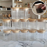 4/6/12 piezas de jarra de vidrio para café y nueces, jarra de almacenamiento sellada, recipiente de vidrio transparente con tapa de bambú y asa de metal para almacenamiento en el hogar, cocina, dulces, galletas, pasta, avena, especias (pequeño)