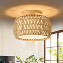1pc Lámpara de techo semiempotrada de ratán bohemio para decoración de granja, lámpara de araña de cuerda de mimbre rústica tejida a mano para comedor, cocina, dormitorio, entrada y pasillo
