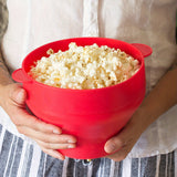 1pc Fabricante de Palomitas de Maíz de Silicona Plegable - Apto para Microondas, Cubo Rojo con Tapa Blanca para Almacenamiento Fácil, Perfecto para Uso Doméstico y Cinematográfico