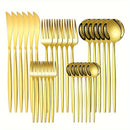 30 piezas de cubertería de acero inoxidable dorado - Cubertería elegante para fiestas, bodas, cumpleaños, cocina, hotel - Incluye cuchillos, tenedores, cucharas, cucharas de postre - Ideal para Navidad, Halloween, Pascua, Acción de Gracias, Graduación