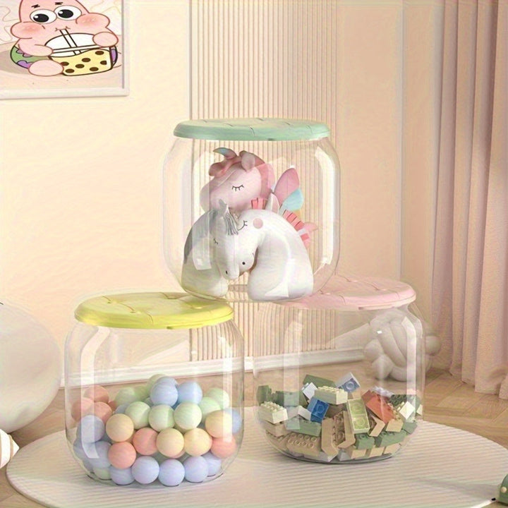 Organizador de Juguetes de Peluche con Cubo y Taburete Sentado, Transparente - 1/2 piezas