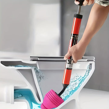 1 desatascador manual de alta presión para inodoro, con boquilla flexible giratoria 360° de acero inoxidable, a prueba de fugas, color rojo, eficaz para destapar drenajes