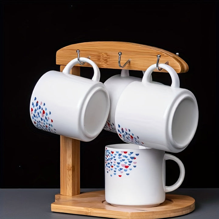 Elegante soporte de tazas y vasos de bambú con diseño floral - Organizador de cocina de madera elegante para tazas, platos y utensilios, organizadores y almacenamiento de cocina