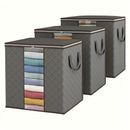 3 Bolsas de Almacenamiento Extra Grandes con Asas Reforzadas - Organizadores Plegables de 100L para Ropa, Mantas y Ropa de Cama, Ventana Transparente, Apilables - Gris