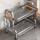 Estante de platos de cocina de acero inoxidable con bandeja de drenaje - Organizador multifuncional para encimeras para platos, tazas y utensilios - Solución de almacenamiento de cocina para el hogar que ahorra espacio