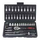 Juego de herramientas mecánicas para autos, 46 piezas, multifuncional con juegos de dados, llaves y trinquete, caja de herramientas resistente de metal con estuche de almacenamiento