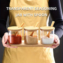 Tarro de Condimentos Transparente con Cuchara, Envase Hermético para Especias y Salsas en Vidrio Borosilicato, Almacenamiento Hogareño a Prueba de Humedad