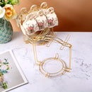 1 soporte plegable elegante de metal dorado para tazas y platillos, capacidad para 6 tazas de té florales, ideal para mostrador de cocina o sala de estar
