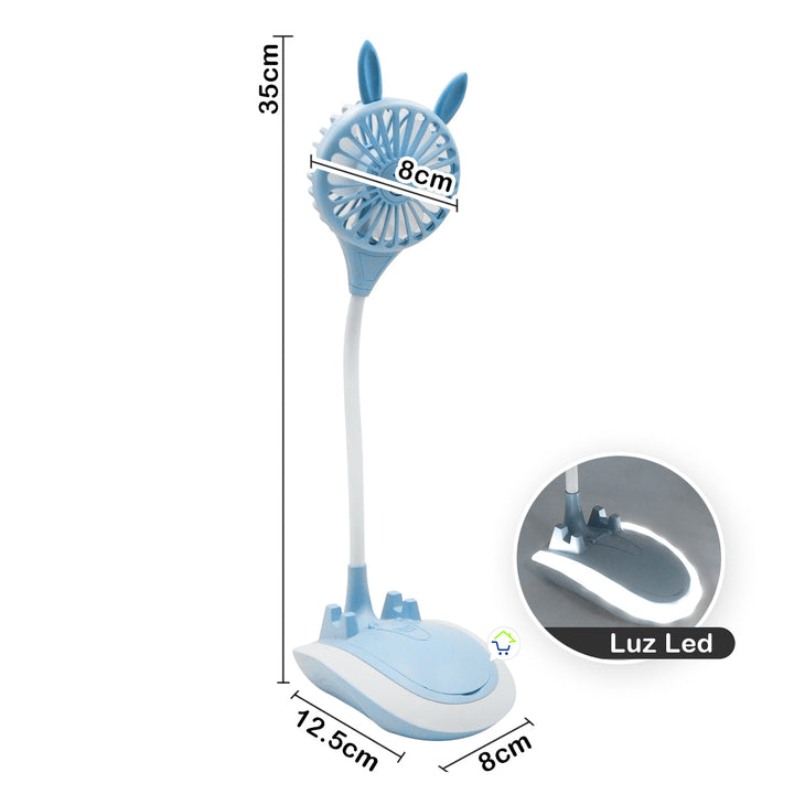 Ventilador De Escritorio Recargable Luz LED Soporte Base Celular Espejo TJ16A
