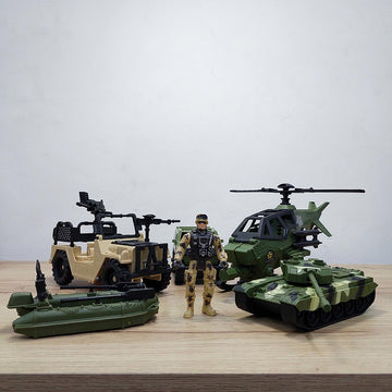 Set Militar x 6 Piezas Grandes Figuras Acción Vehículos Juguete HW-M223-1