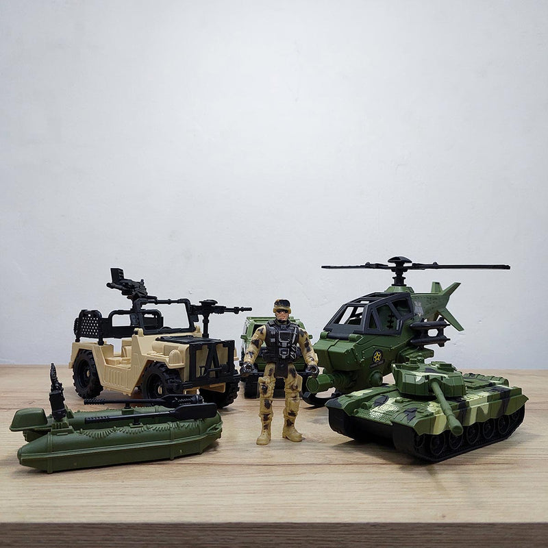 Set Militar x 6 Piezas Grandes Figuras Acción Vehículos Juguete HW-M223-1