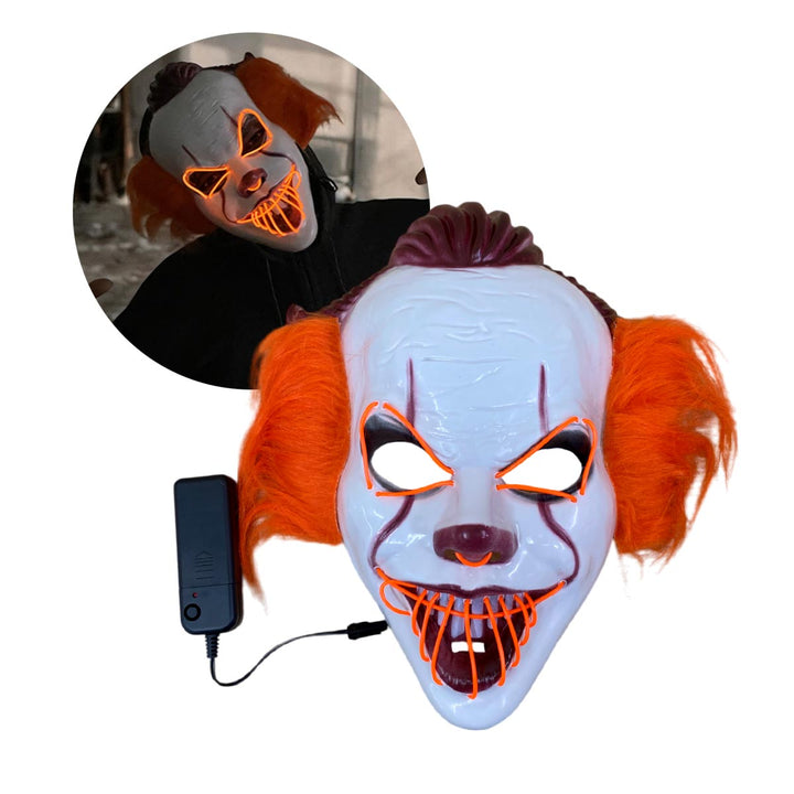 Máscara Payaso It LED Luz Neón Halloween Disfraz MSHW3LED3
