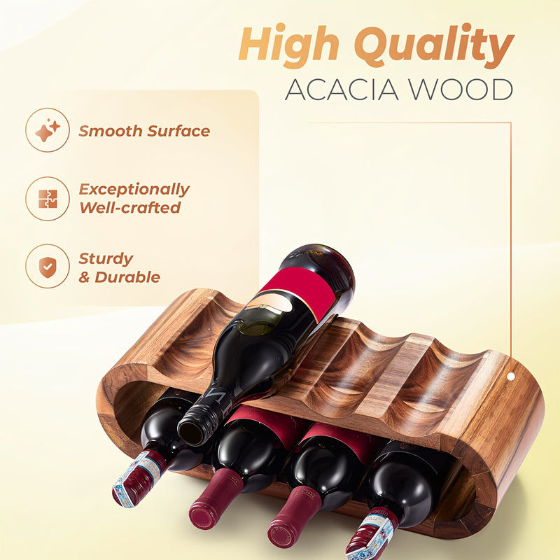 Soporte para Vino de Bambú con Portavasos en Forma de Tacón Alto para 8 Botellas - Diseño Ahorrador de Espacio para Encimera, Silueta Elegante y Moderna, Sin Necesidad de Montaje, Regalo Ideal para Amantes del Vino
