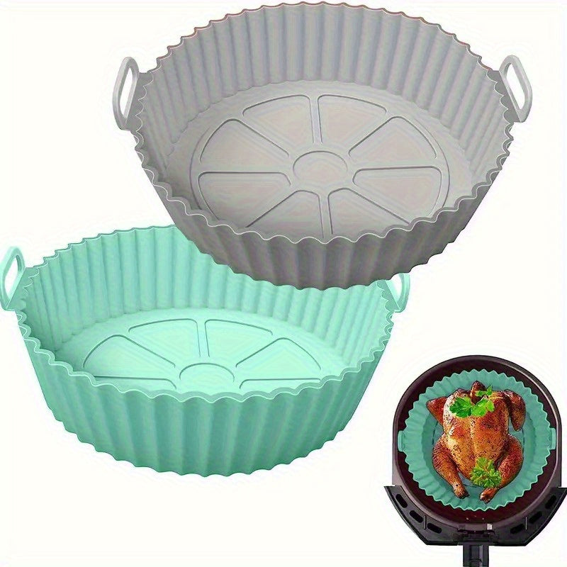 1 pieza de sartén circular de aire con 8 pulgadas con revestimiento de silicona - Diseño reutilizable, antiadherente, fácil de limpiar para cocina en casa, fritura saludable sin aceite, duradera y fácil de limpiar, perfecta para aperitivos, alas de pollo