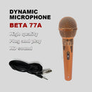 Microfono Profesional BETA 77A Dorado con Cable y Interruptor - Sonido HD Alimentado por USB, Conector de 6.35mm para Karaoke, Grabacións e Interpretaciones en Vivo - Micrófono Dinámico Portátil con Clip & Soporte Ajustable, Acabado Brillante, Construcci