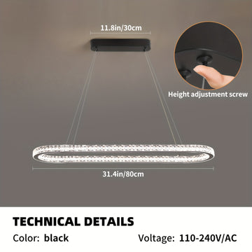 Linterna Colgante para Comedor, Luz de Mesa con LED, Lámpara Suspendida para Sala de Estar y Cocina, Diseño Ovalado Moderno, Araña para Oficina o Café