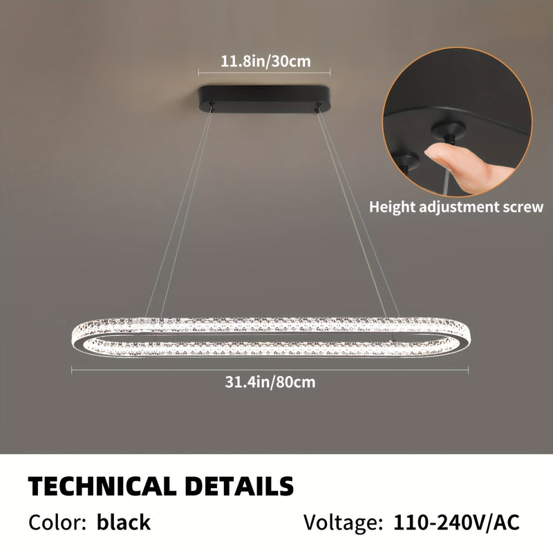Linterna Colgante para Comedor, Luz de Mesa con LED, Lámpara Suspendida para Sala de Estar y Cocina, Diseño Ovalado Moderno, Araña para Oficina o Café