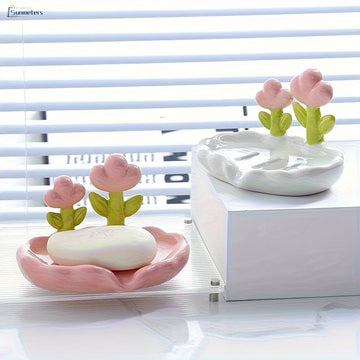 Porta Jabón Ovalado de Plástico con Diseño Floral, Autoescorregable, Apto para las Cuatro Estaciones, Accesorio Encantador para Baño y Cocina Familiar