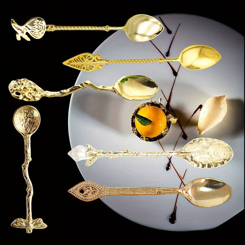 6pcs Juego De Cucharas De Metal Exquisitas, Estilo Europeo De Palacio Retro Cuchara De Café Ritual, Cuchara De Postre, Cuchara Pequeña, Cuchara De Mezcla De Joyería Con Relieve, Para Cocina Hogar Restaurante Cafetería Hotel, Accesorios De Vajilla, Regalo