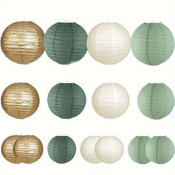 Conjunto de 15 faroles de papel verde salvia - Decoraciones colgantes de varios tamaños para bodas, despedidas de soltera, cumpleaños, fiestas - Decoración navideña, de Acción de Gracias, de San Valentín - No se necesita electricidad