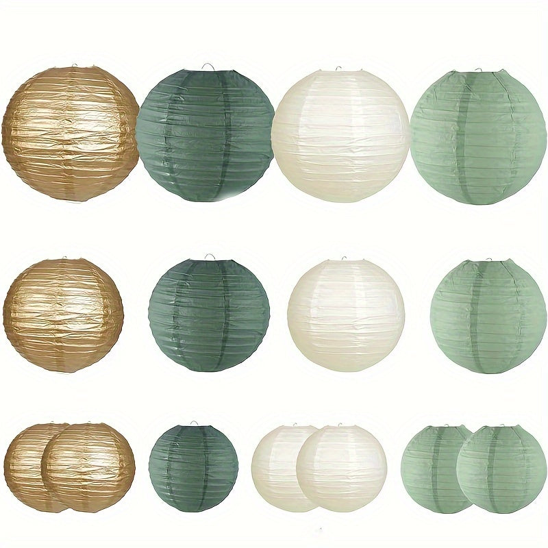 Conjunto de 15 faroles de papel verde salvia - Decoraciones colgantes de varios tamaños para bodas, despedidas de soltera, cumpleaños, fiestas - Decoración navideña, de Acción de Gracias, de San Valentín - No se necesita electricidad