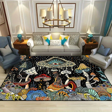 Una alfombra lavable antideslizante con patrón de champiñones, adecuada para salones, dormitorios y decoración de jardín de patio al aire libre, decoración para el hogar y embellecimiento de habitaciones.