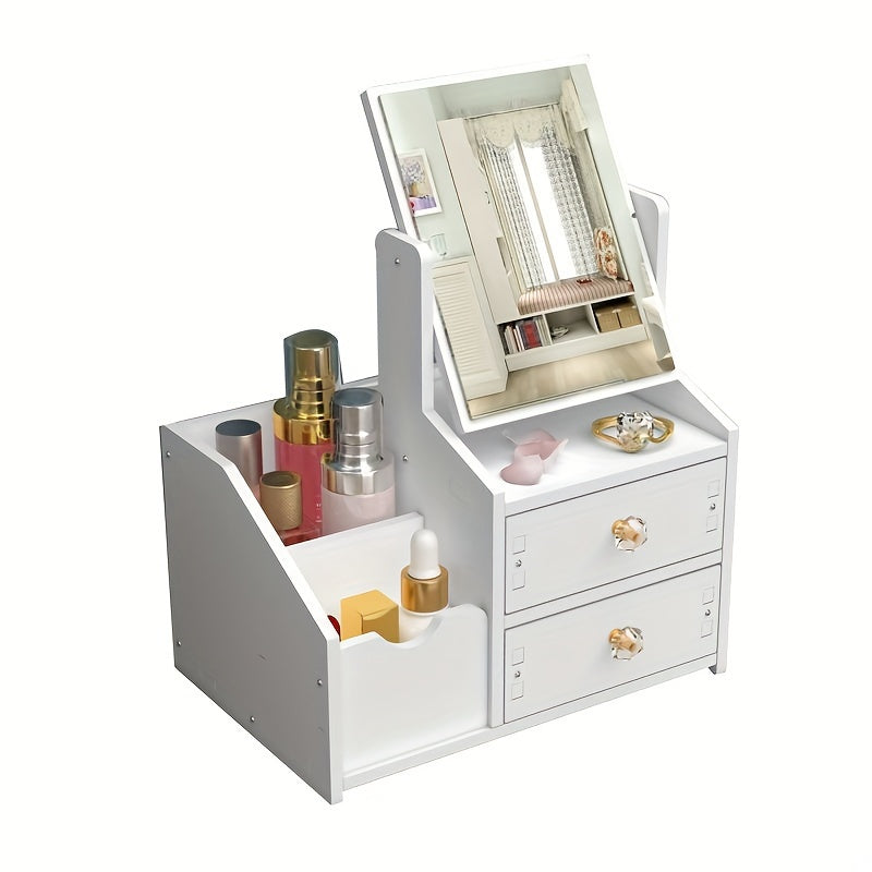 Organizador de Maquillaje de Mostrador con Espejo y Cajón, Caja de Almacenamiento de Cosméticos Impermeable al Polvo para Productos de Cuidado de la Piel, Soporte para iPhone, Sin Necesidad de Electricidad, Caddy de Maquillaje Ligero con Diseño Floral
