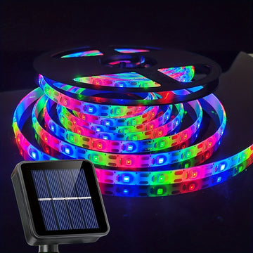 Barra de Luz Solar para Exteriores con Control Remoto, 300 LED/5.0 metros, Luces para Escaleras y Uso Exterior, 8 Modos de Iluminación Automática Encendido/Apagado para Cenadores, Piscinas y Gallineros
