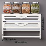 [Rollos de Bambú en la Pared] Portarrollos de Tejido de Bambú Montado en la Pared - 1 ud Dispensador de Envoltura de Plástico con Caja de Corte de Múltiples Compartimentos