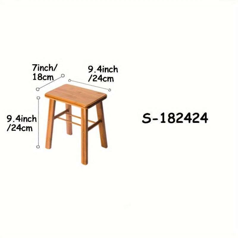 1pc Taburete de bambú rústico - Sin brazos, acabado barnizado, taburete de madera resistente para baño, limpieza fácil, no requiere ensamblaje