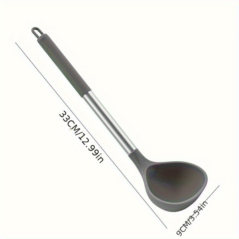 1 ud., cuchara grande de silicona, cuchara de silicona, mango de acero inoxidable para cuchara, cuchara grande, cuchara antiadherente para sartén, cuchara larga y resistente al calor para el hogar, cuchara de cocina