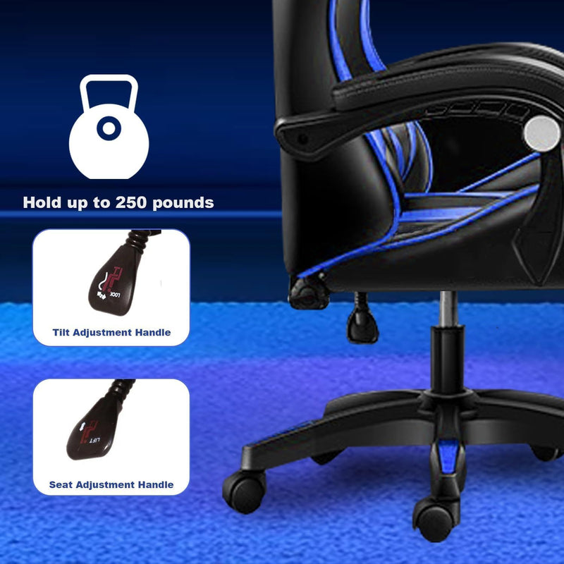 Butaca de Juego Ergonómica Estilo Carreras - Silla de Escritorio Ajustable en Altura con Reposacabezas y Soporte Lumbar, Tela de Poliéster Duradera, Fácil Montaje para Oficina, Dormitorio o Hogar, Diseño Deportivo, Construcción Cómoda