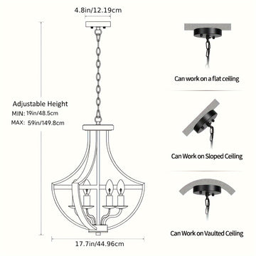 Lámpara colgante rústica de granja, Altura ajustable, Kit de 5 luces, Base E14, Lámpara de estilo campestre moderno para cocina, comedor, sala de estar
