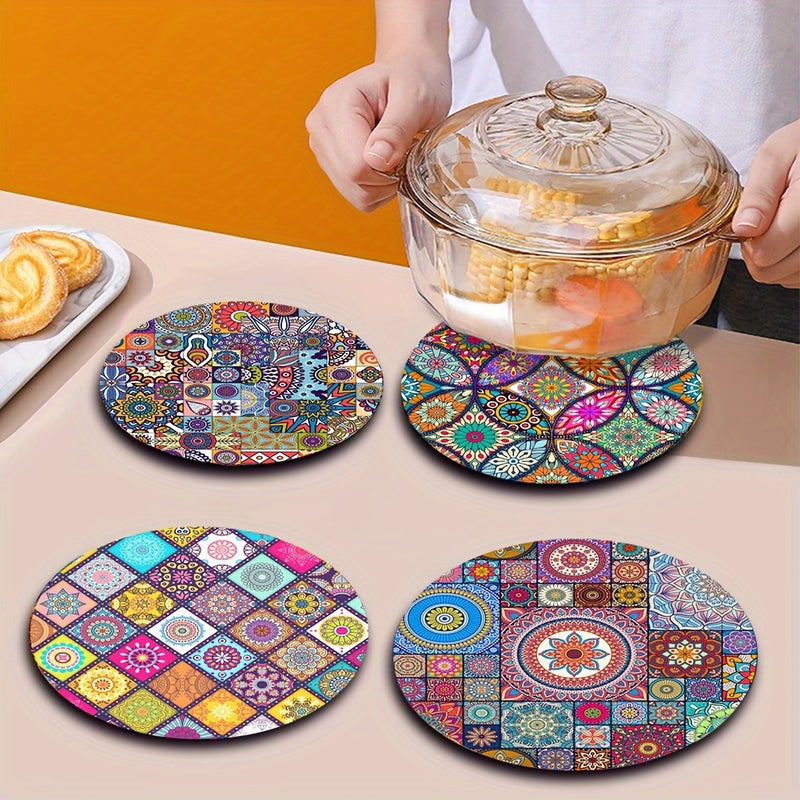 Juego de 4 Manteles Individuales de Madera con Mandala - Duraderos, Resistentes al Calor, Antideslizantes y Fáciles de Limpiar - Perfectos para el Hogar, la Oficina, Fiestas y Festivales