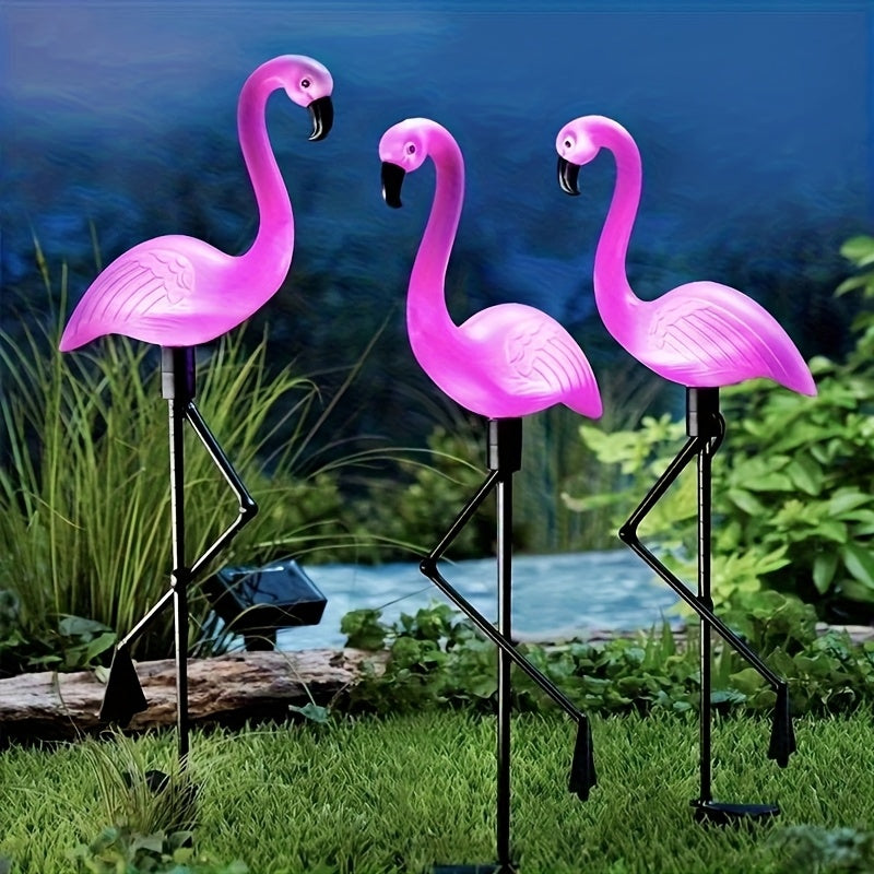 Luces solares para paisajes exteriores, estatuas de flamencos rosados para jardín con iluminación LED - duraderas y hechas de plástico, ideales para caminos de flores, céspedes y decoraciones de Halloween y Pascua