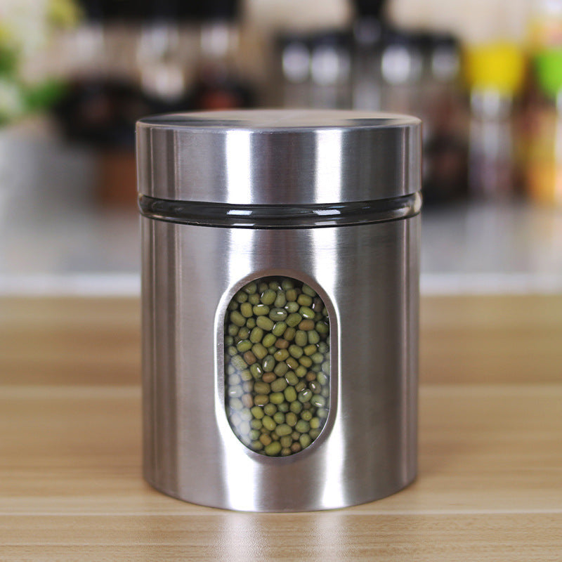Tarros Herméticos de Acero Inoxidable con Tapas de Vidrio - Contenedores Multiusos para Granos, Té y Organización del Despensa, Reutilizables y Solo Lavado a Mano