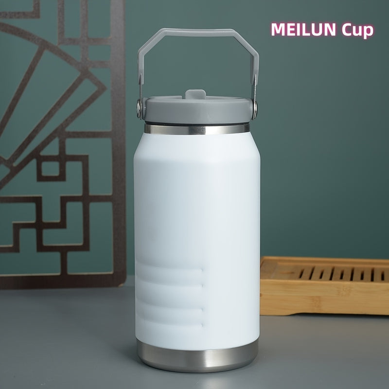 1pieza 1200ml / 40oz Gran Capacidad Taza de Viaje de Acero Inoxidable con Doble Capa de Aislamiento al Vacío con Asa y Caña, Duradera y Reutilizable, Ideal para Café con Hielo y Aventuras al Aire Libre, Taza de Viaje para Café