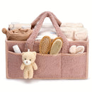 Organizador de pañales de felpa rosa con múltiples compartimentos - Cesta de almacenamiento portátil para pañales, toallitas y artículos esenciales, regalo de ducha perfecto, diseño clásico, interior de tela suave.