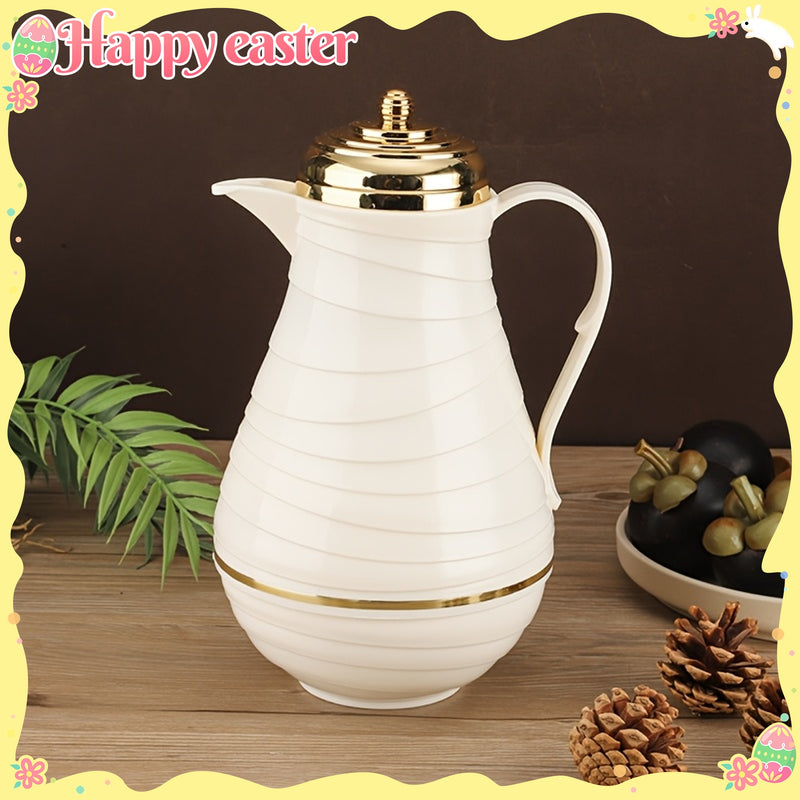 1 Termo Aislado al Vacío con Interior de Vidrio Rosa y Exterior de Plástico, Capacidad de 33.5 fl oz, Ideal para Reuniones Pequeñas, Tetera Decorativa para Café y Té, 900-1000 ml