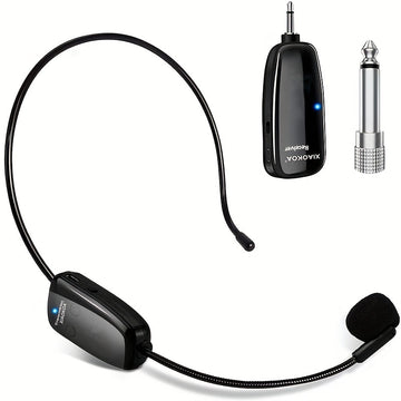 Auriculares con Micrófono Inalámbrico Recargable - Micrófono de Mano 2-en-1 con Receptor UHF para Sistemas de PA, Ideal para Discursos Públicos y Enseñanza, Carga USB Tipo-C