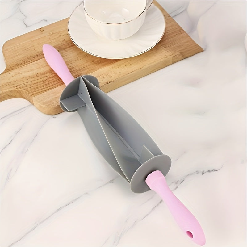 1pc Cortador de croissant ajustable - Rodillo de masa de plástico antiadherente con mango rosa, multifuncional, alta resistencia, diseño de ahorro de espacio para repostería DIY