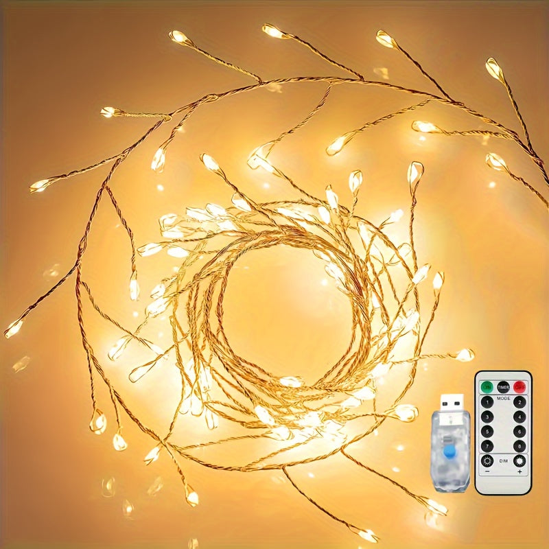 Luces de hadas de LED de fuegos artificiales de Navidad para interior, Luces de vacaciones LED, 8 modos de parpadeo, con control remoto, control remoto inteligente, regulable, 8 modos, 50/100 luces de hadas LED, adecuadas para bodas, fiestas, decoración