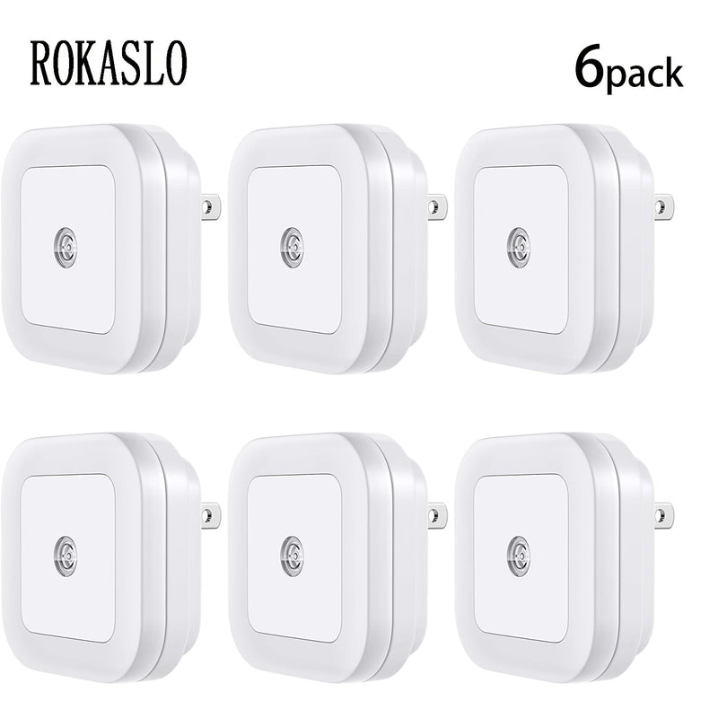 [6 piezas] Luz nocturna LED con sensor inteligente de anochecer a amanecer, luces nocturnas para dormitorio, baño, inodoro, escaleras, cocina, pasillo, luces nocturnas compactas, blanco frío