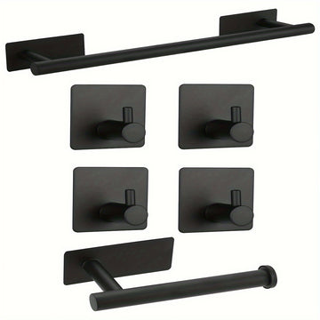 Juego de 6 toalleros contemporáneos, kit de herrajes para baño de acero inoxidable con toallero, toallero de pared, portarrollos de papel higiénico, ganchos para batas - Instalación sin taladros